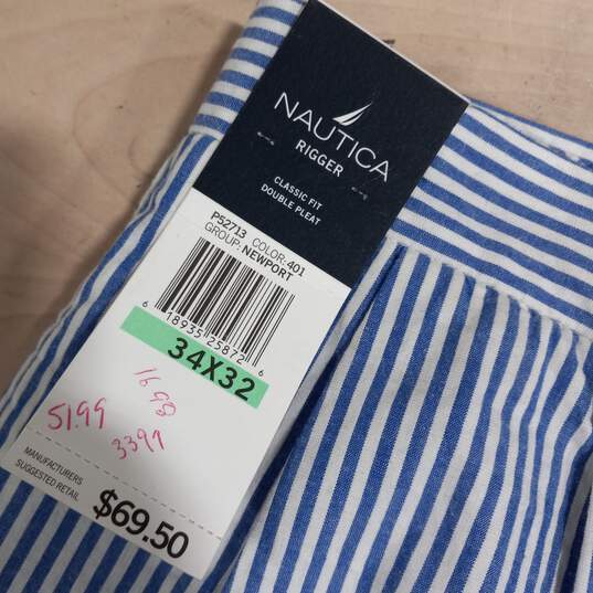 Men’s Nautica Rigger Classic Fit Double Pleat Striped Dress Pants Sz 34x32 NWT image number 5