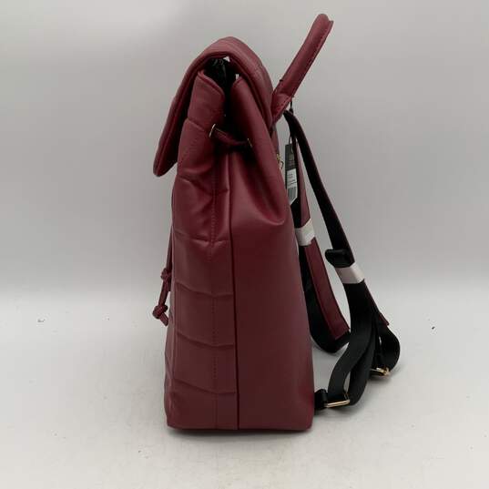 NWT London Fog Womens Alice Maroon Black Quilted Adjustable Strap Flap Backpack image number 4