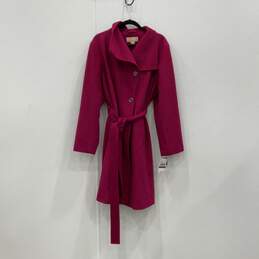NWT Michael Michael Kors Womens Magenta Button Front Long Trench Coat Size XXL