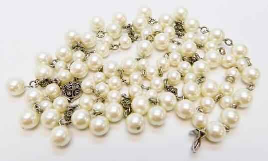 925 Faux Pearl & Marcasite Multiple Strand Choker Necklace image number 3