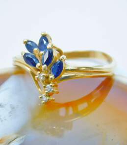 14K Yellow Gold Sapphire Diamond Accent Floral Ring 2.6g alternative image