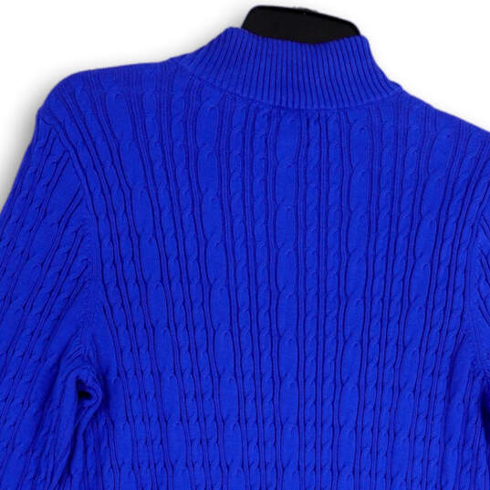 Womens Blue Knitted Mock Neck Long Sleeve Pullover Sweater Size M 10-12 image number 4