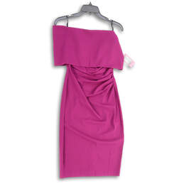 NWT Womens Purple Off The Shoulder Knee Length Back Zip Sheath Dress Size 2