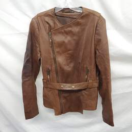 Balenciaga Brown Leather Side Zip Lambskin Biker Jacket Women's Size 42 - AUTHENTICATED
