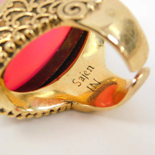 Sajen Brass Dyed Pink Quartz Faceted Oval Scrolled Chunky Statement Ring 18.6g image number 5
