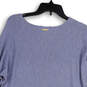 Womens Blue Long Sleeve Round Neck Stretch Pullover Sweater Size Medium image number 4