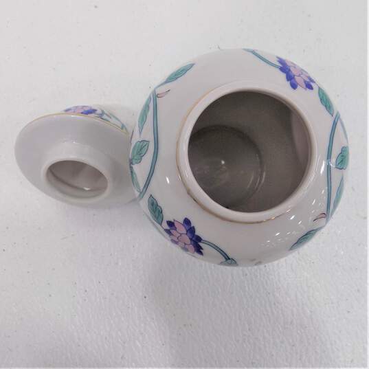 VTG Chinese Pewter Brass Outlay Cherry Blossom Bowl w/ Porcelain Ginger Jar image number 6