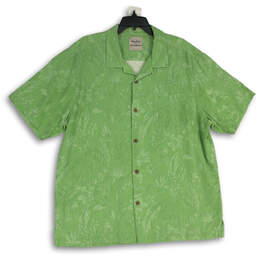 Mens Green Floral Spread Collar Short Sleeve Button-Up Shirt Size XL