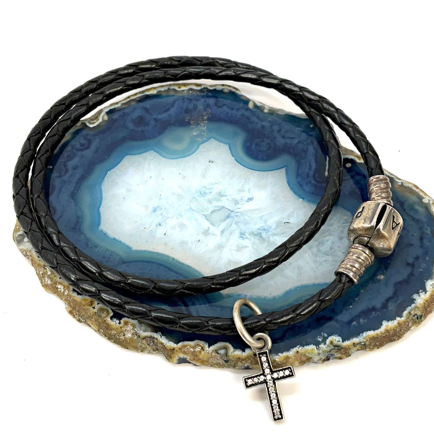Authentic PANDORA Dark/Navy Blue DOUBLE Leather Bracelet 16.1