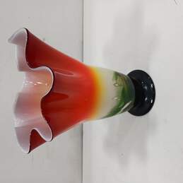 Murano Style Rainbow Burst Blown Glass Napkin Style Art Vase 11.5"