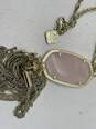 Womens Gold Tone Pink Stone Rayne Link Chain Tassel Pendant Necklace 46.9g image number 6