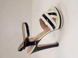 Miu Miu Black and Ivory Patent Leather Sandals Size 7.5 (Authenticated)