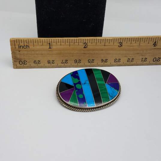 CII Mexico Sterling Silver Assorted Gemstone Inlay 44.9mm Brooch Pendant image number 6