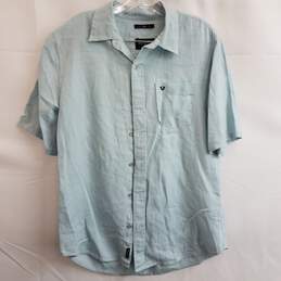 True Religion Men's Button Up Short-Sleeved Blue Collared Shirt Size M
