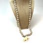 Designer J. Crew Gold-Tone Faux Pearl Elephant Beaded Pendant Necklace image number 1