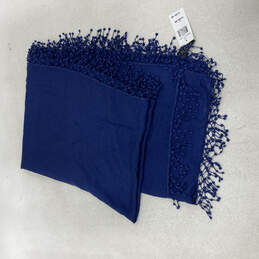 NWT Womens Blue Wool-Silk Blend Pom Pom Fringe Neck Scarf