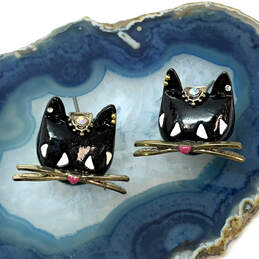 Designer Betsey Johnson Gold-Tone Vampire Slayer Black Cat Stud Earrings