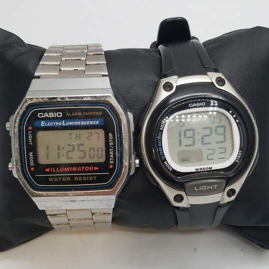 His and Hers Vintage Retro Design Casio Stainless and Rubber Quartz Watch Bundle image number 1