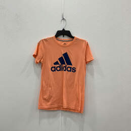 Womens Orange Short Sleeve Crew Neck Logo Printed Pullover T-Shirt Size S/P