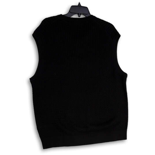 Mens Black Sleeveless V-Neck Cable Knit Pullover Sweater Vest Size Large image number 2