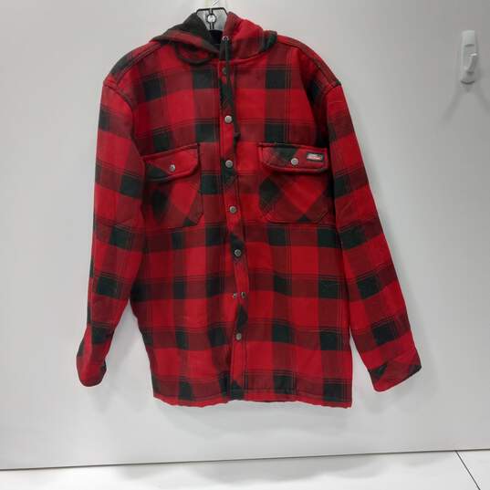 Dickies Genuine Men's Red Flannel Snap Front Hooded Workwear Jacket Size M 38-40 image number 1