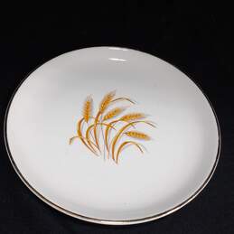 Bundle of 9 Homer Laughlin Golden Wheat White Ceramic Plates with Gold Tone Trim w/8 Matching Saucers alternative image