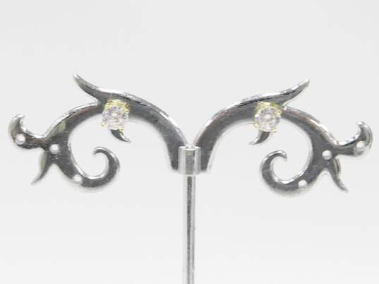 Contemporary 925 Vermeil Cubic Zirconia Moon & Star Sun & CZ Graduated Pendant Necklaces & Cube Drop & Post Earrings 16.1g image number 5