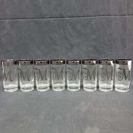 8 Vintage Monogram "M" Lusterware Silver Band Highball Juice Glasses