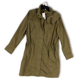 NWT Womens Green Long Sleeve Pockets Hooded Full-Zip Military Jacket Size S