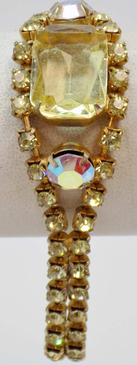 Vintage Icy Rhinestone & Aurora Borealis Rhinestone Gold Tone Necklace Bracelet & Clip On Earrings 42.2g image number 4