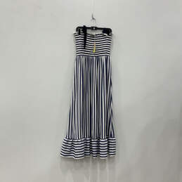 NWT Womens Blue White Stretch Striped Strapless Maxi Dress Size Large