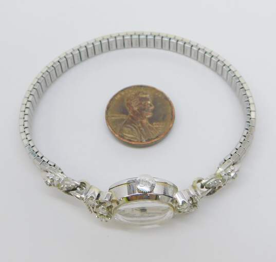 Ladies Vintage LeGant 14K White Gold Case 0.50 CTTW Diamond Jeweled Watch 15.4g image number 3