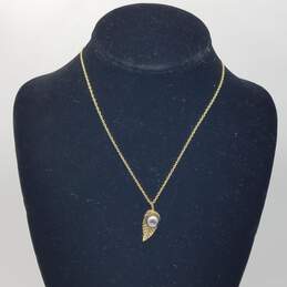 GLC 14k Gold Dark FW Pearl Leaf Pendant Necklace 3.2g