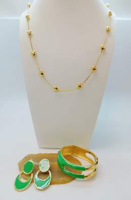 Vintage Trifari Heart Station Necklace w/ Monet Green Enamel Jewelry Set 88.7g