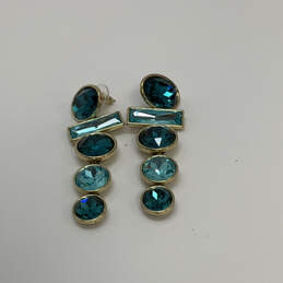 Designer Heidi Daus Gold-Tone Whiplash Aquamarine Crystal Drop Earrings