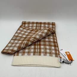 NWT Timberland Womens Brown White Plaid Ribbed Knitted Fringe Rectangle Scarf alternative image