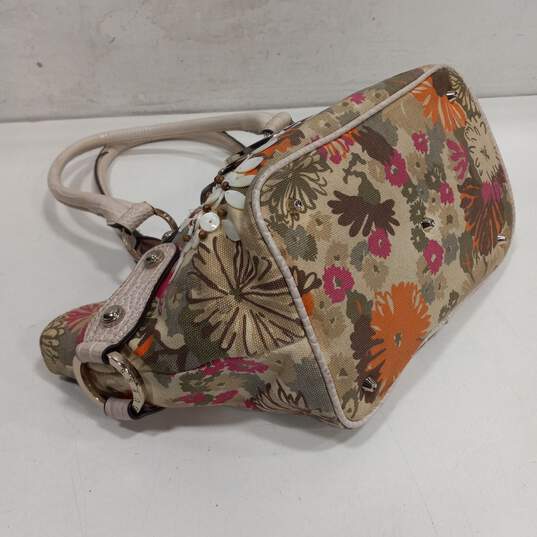 Guess Cream Floral Beaded Canvas Satchel Bag image number 3