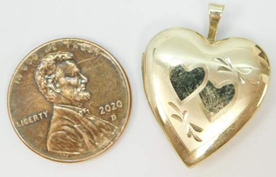 Vintage 14k Yellow Gold Etched Heart Locket Pendant 4.1g image number 5