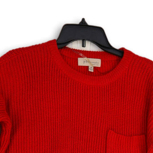 Womens Red Long Sleeve Knitted Crew Neck Pullover Sweater Size Medium image number 3