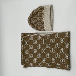 Set Of 2 Womens Brown Jet Set Monogram Acrylic Infinity Scarf And Beanie