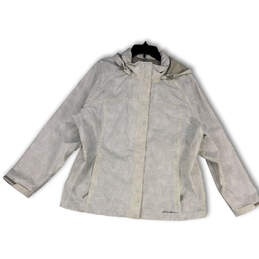 Womens White Long Sleeve Full-Zip Hooded Windbreaker Jacket Size 2XL