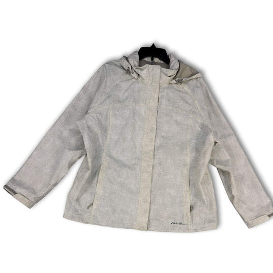 Womens White Long Sleeve Full-Zip Hooded Windbreaker Jacket Size 2XL image number 1