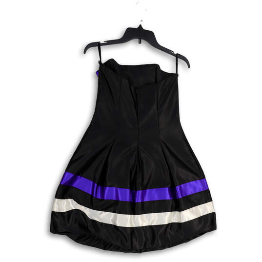 Womens Black Purple Strapless Bow Back Zip Cocktail Mini Dress Size 7 image number 2