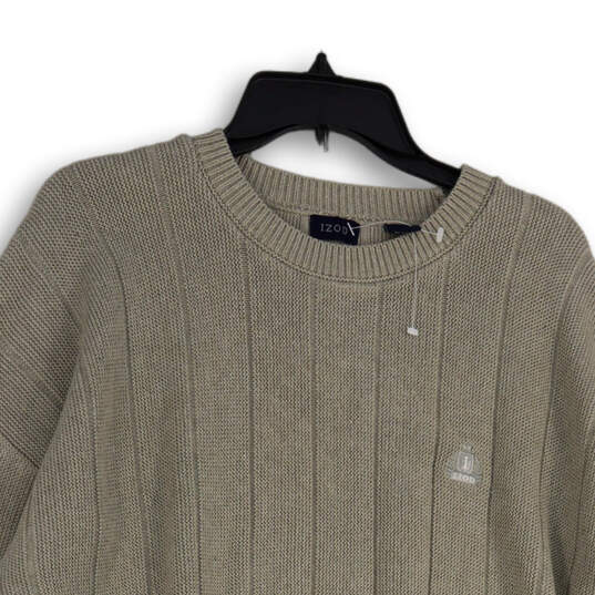 Mens Tan Knitted Cuffed Hem Crew Neck Long Sleeve Pullover Sweater Size XL image number 3