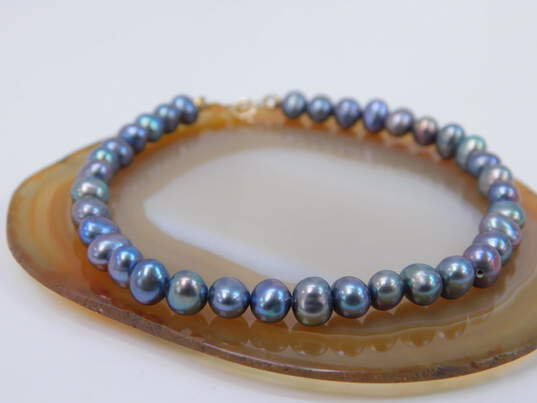14K Yellow Gold Clasp Colorful Pearl Bracelet 6.1g image number 3