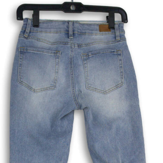 Womens Blue Medium Wash 5 Pocket Design Slit Flared Denim Jeans Size 3/26 image number 4