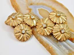 Vintage Crown Trifari Rhinestone Floral Gold Tone Clip On Earrings 17.7g
