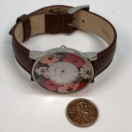 Designer Vera Bradley Pink Floral Brown Leather Strap Analog Wristwatch alternative image