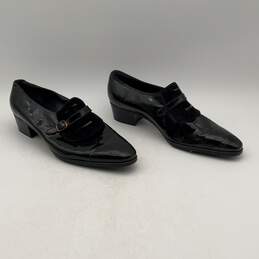 Neiman Marcus Womens Black Shiny Block Heel Slip-On Loafers Size 9.5
