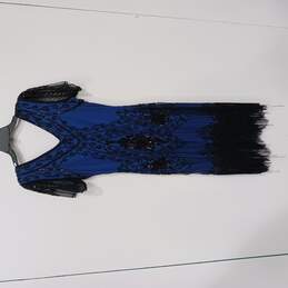 Babeyond Flapper Women's Blue Beaded V Neck Dress Size M